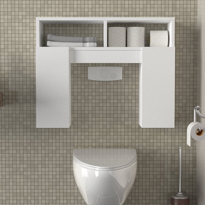 Hanah Home Geronimo Armario de Baño Blanco Estilo Escandinavo Duradero con Amplio Almacenamiento para Artículos de Tocador y Toallas - 76.2x19.5x60.8cm